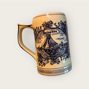 vintage hand-painted Delft Blue ceramic Heineken beer mug